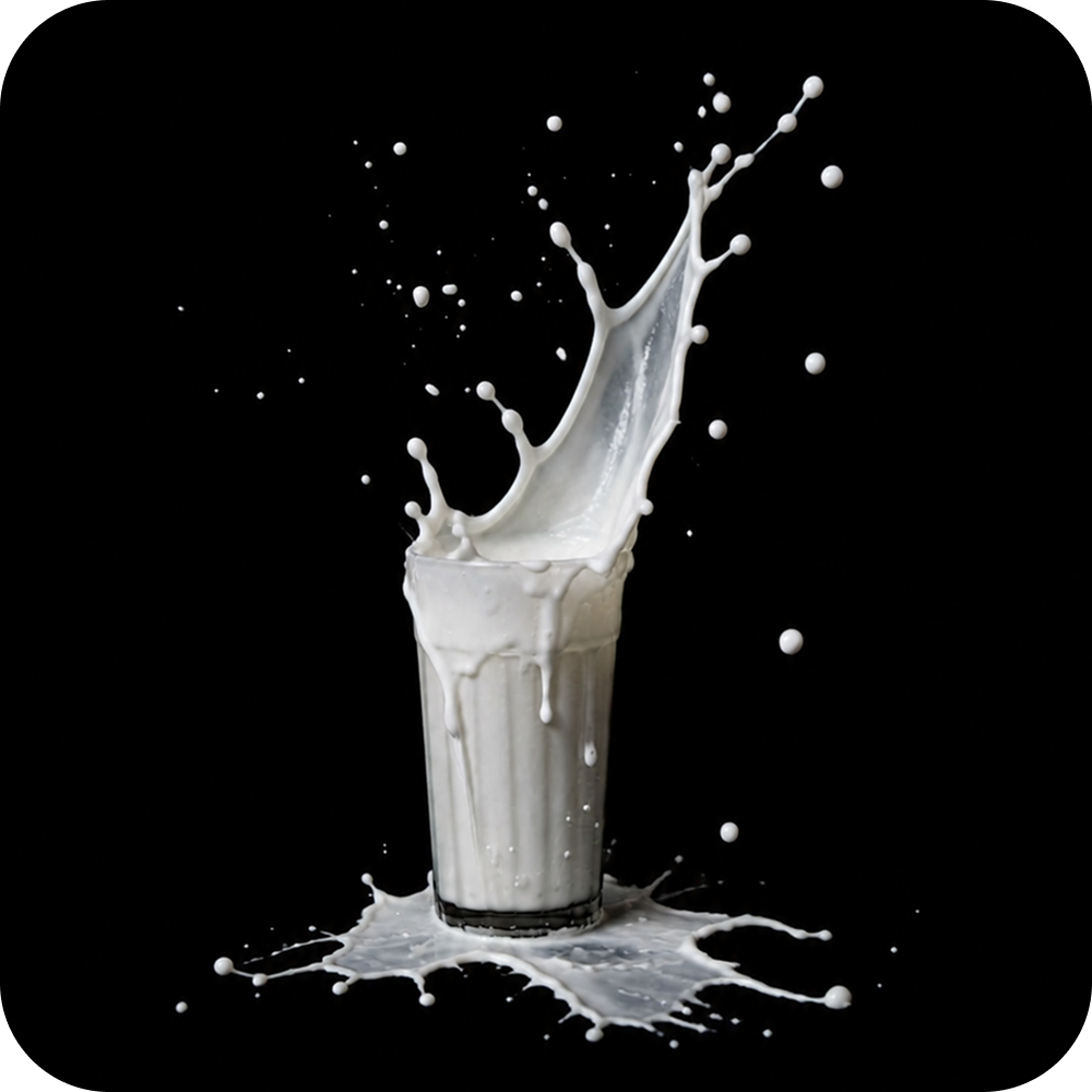 White protein shake splashing out of cup